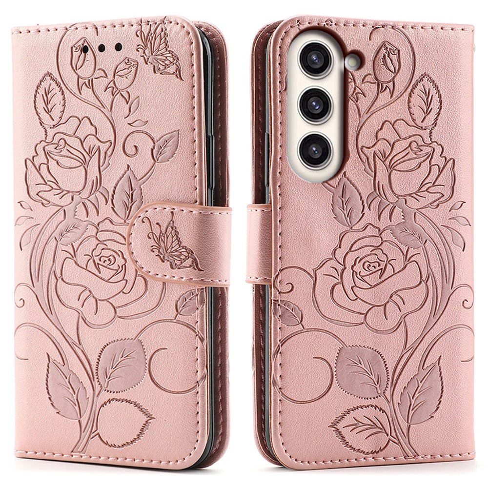 For Samsung Galaxy S23+ Case Wallet Stand Imprinted Rose Butterfly PU Leather Phone Cover