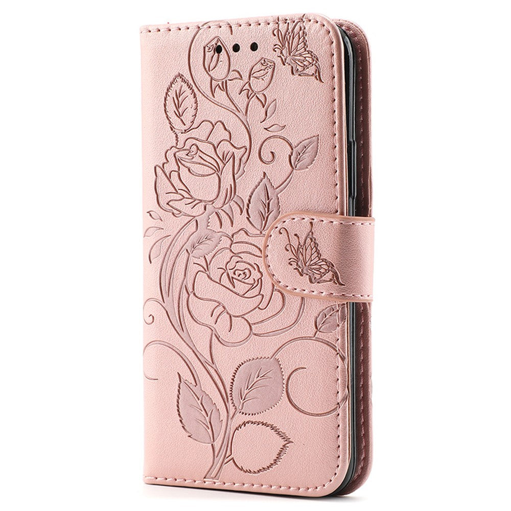 For Xiaomi Redmi Note 13 Pro 5G / Poco X6 5G Case Wallet Stand Imprinted Rose Butterfly PU Leather Phone Cover
