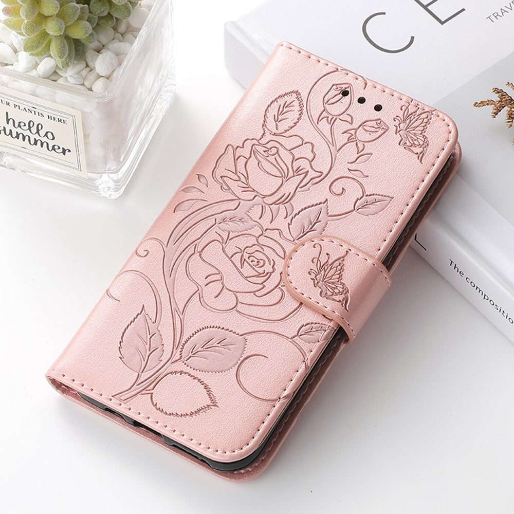 For Xiaomi Redmi Note 13 Pro 5G / Poco X6 5G Case Wallet Stand Imprinted Rose Butterfly PU Leather Phone Cover
