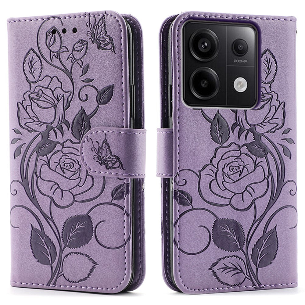 For Xiaomi Redmi Note 13 Pro 5G / Poco X6 5G Case Wallet Stand Imprinted Rose Butterfly PU Leather Phone Cover