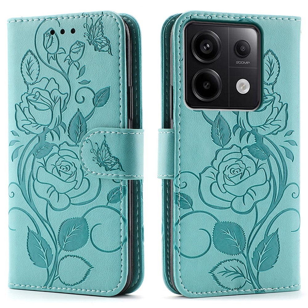For Xiaomi Redmi Note 13 Pro 5G / Poco X6 5G Case Wallet Stand Imprinted Rose Butterfly PU Leather Phone Cover