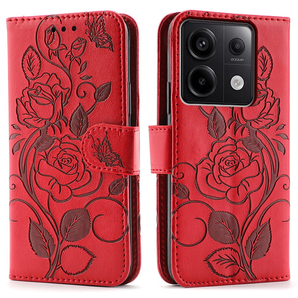 For Xiaomi Redmi Note 13 Pro 5G / Poco X6 5G Case Wallet Stand Imprinted Rose Butterfly PU Leather Phone Cover