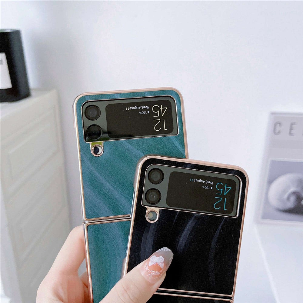 For Samsung Galaxy Z Flip4 5G Milky Way Series Anti-scratch Nano Electroplating Phone Case PU Leather Coated Hard PC Cover