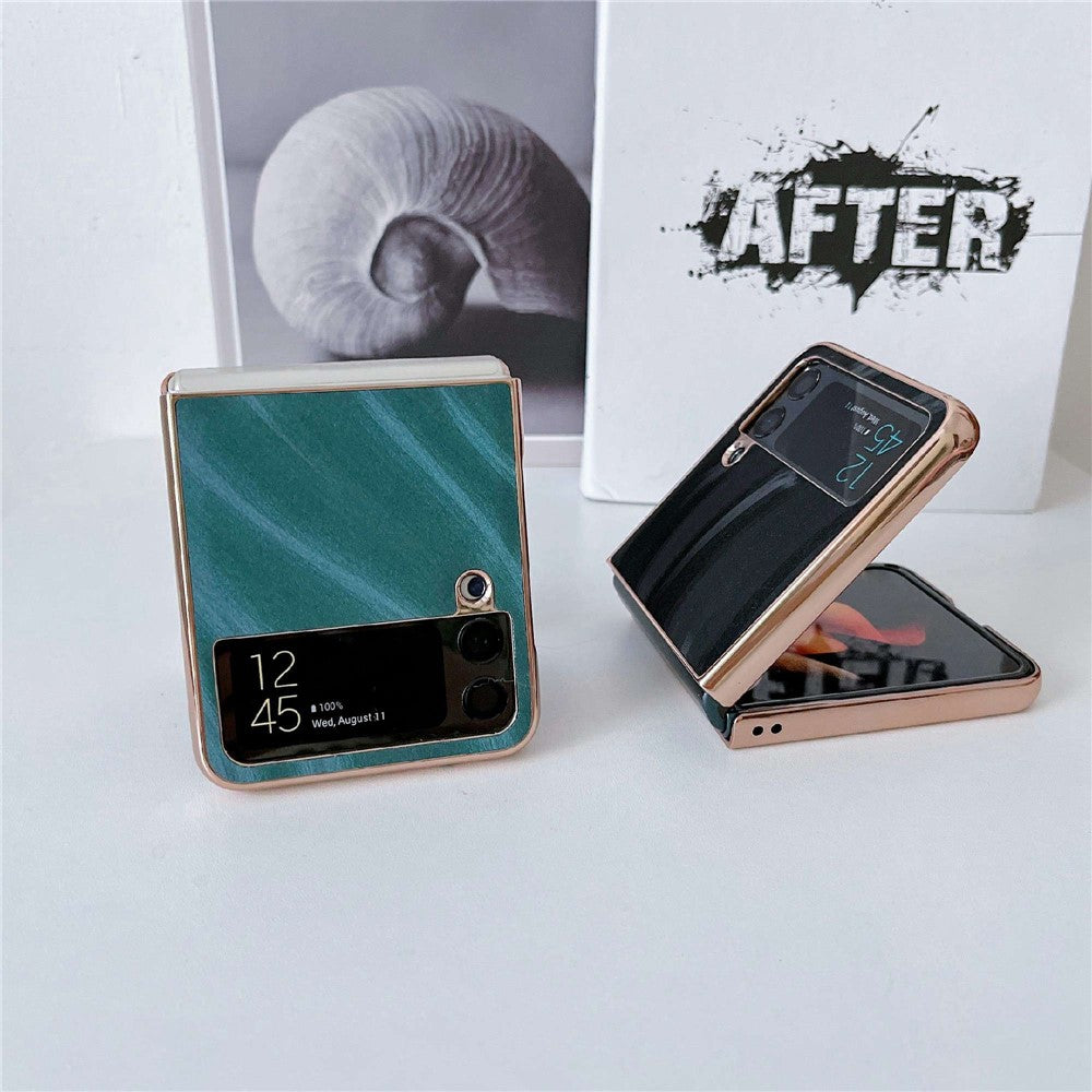For Samsung Galaxy Z Flip4 5G Milky Way Series Anti-scratch Nano Electroplating Phone Case PU Leather Coated Hard PC Cover