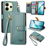 For Xiaomi Redmi Note 14 4G (164.84mm) Case RFID Blocking Zipper Pocket Leather Wallet Phone Cover with Strap