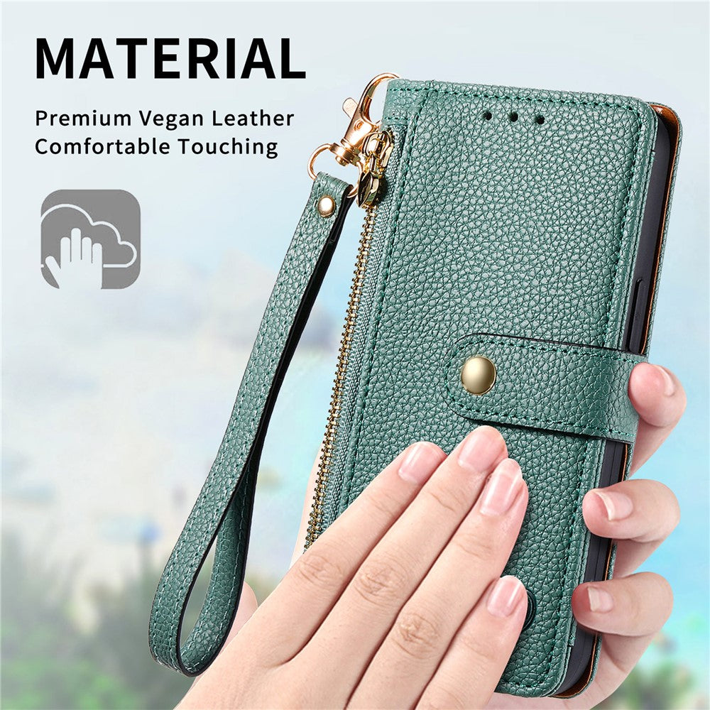 For Xiaomi Redmi Note 14 4G (164.84mm) Case RFID Blocking Zipper Pocket Leather Wallet Phone Cover with Strap