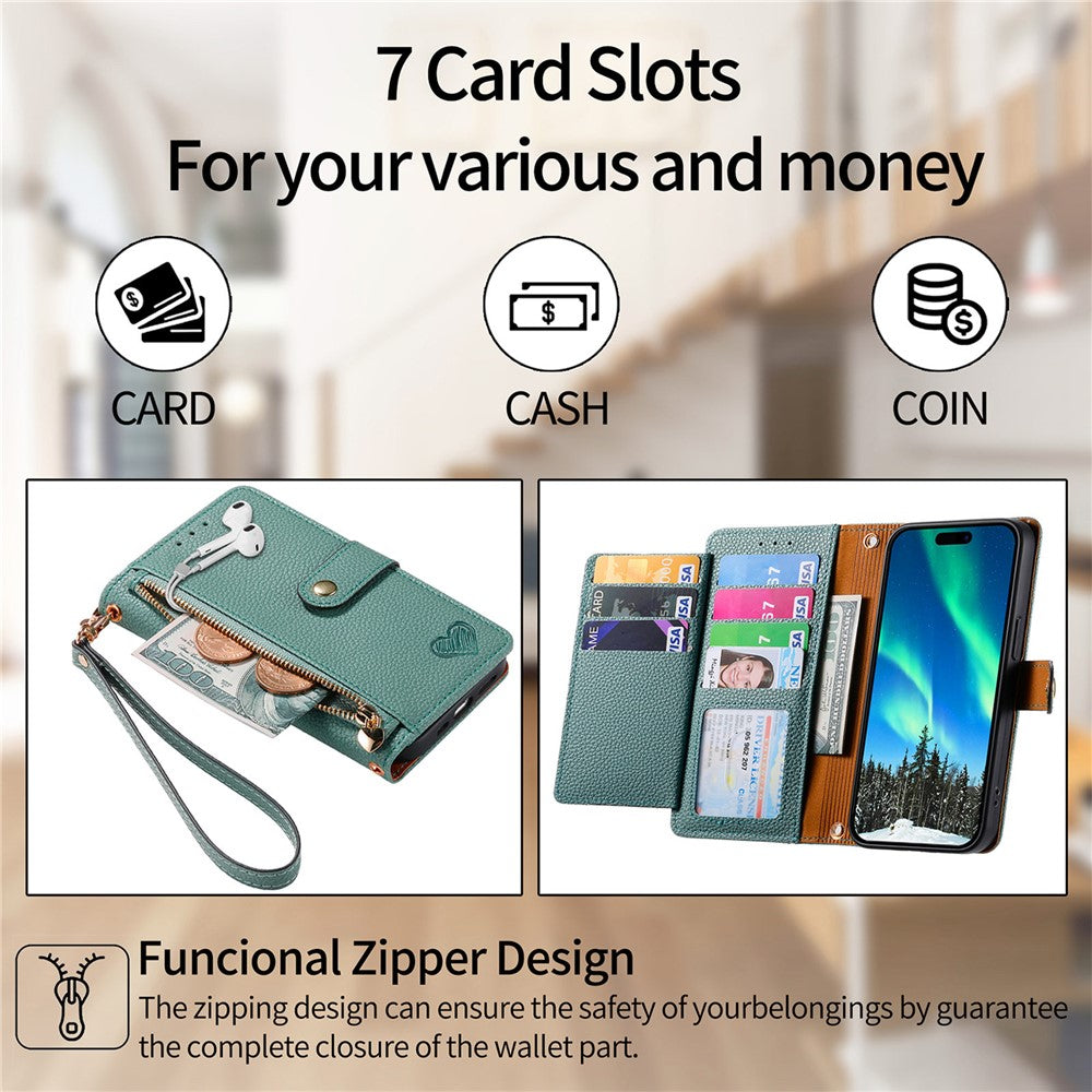 For Xiaomi Redmi Note 14 4G (164.84mm) Case RFID Blocking Zipper Pocket Leather Wallet Phone Cover with Strap