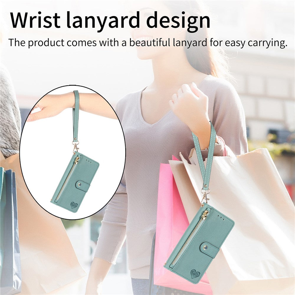 For Xiaomi Redmi Note 14 4G (164.84mm) Case RFID Blocking Zipper Pocket Leather Wallet Phone Cover with Strap