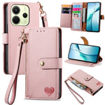 For Xiaomi Redmi Note 14 4G (164.84mm) Case RFID Blocking Zipper Pocket Leather Wallet Phone Cover with Strap