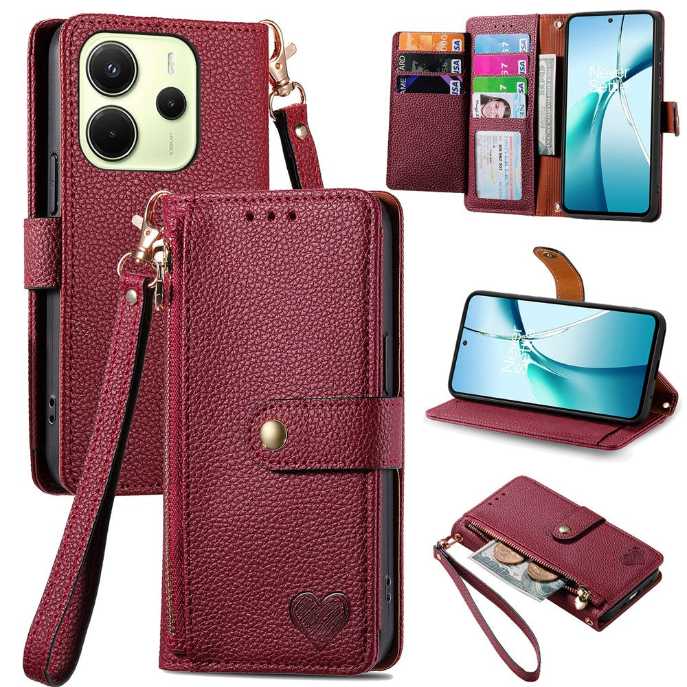 For Xiaomi Redmi Note 14 4G (164.84mm) Case RFID Blocking Zipper Pocket Leather Wallet Phone Cover with Strap