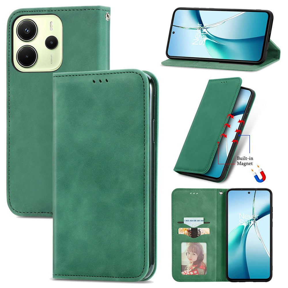 For Xiaomi Redmi Note 14 4G (164.84mm) Leather Case with Card Holder Magnetic Absorption Phone Cover