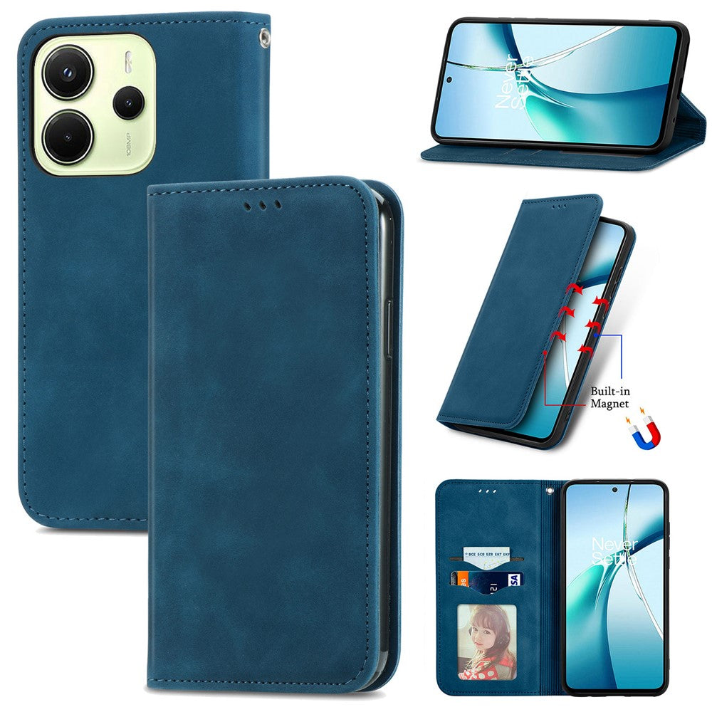 For Xiaomi Redmi Note 14 4G (164.84mm) Leather Case with Card Holder Magnetic Absorption Phone Cover
