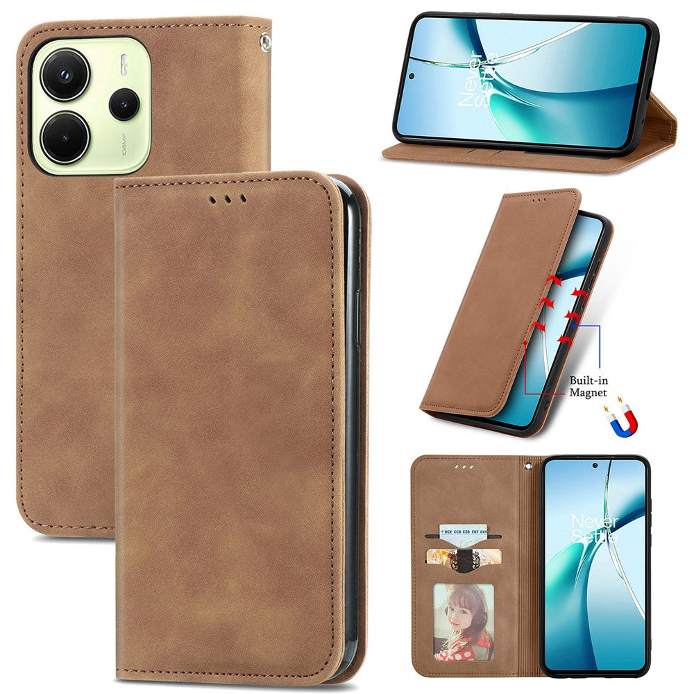 For Xiaomi Redmi Note 14 4G (164.84mm) Leather Case with Card Holder Magnetic Absorption Phone Cover