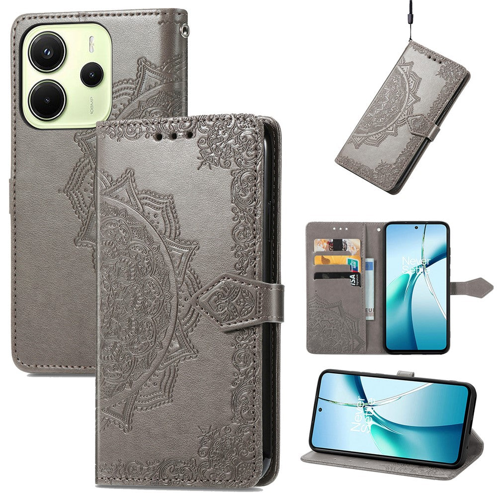 For Xiaomi Redmi Note 14 4G (164.84mm) Wallet Case Mandala Flower Leather Phone Cover Stand