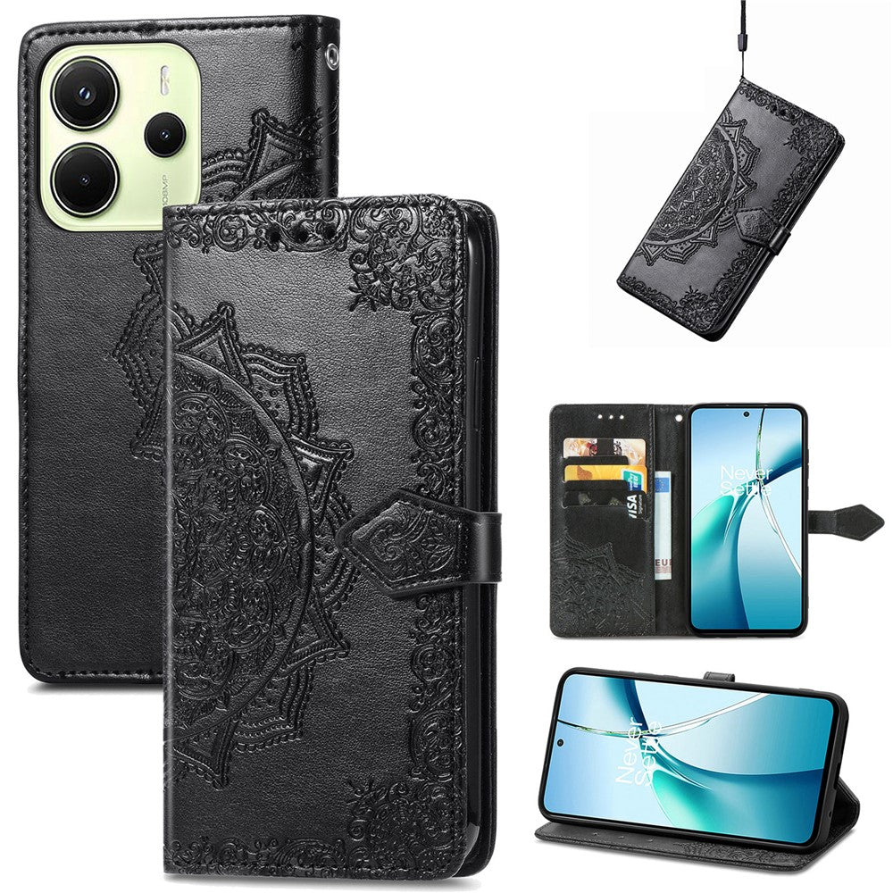 For Xiaomi Redmi Note 14 4G (164.84mm) Wallet Case Mandala Flower Leather Phone Cover Stand