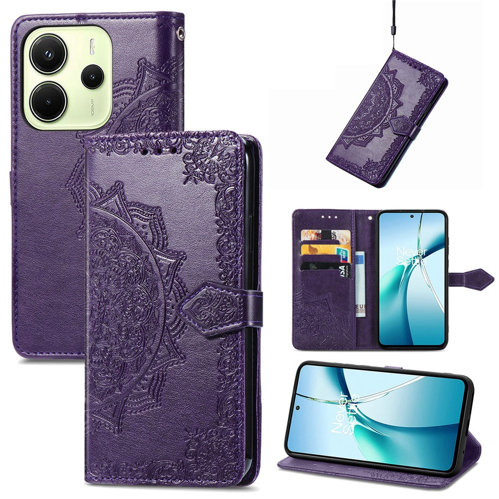 For Xiaomi Redmi Note 14 4G (164.84mm) Wallet Case Mandala Flower Leather Phone Cover Stand