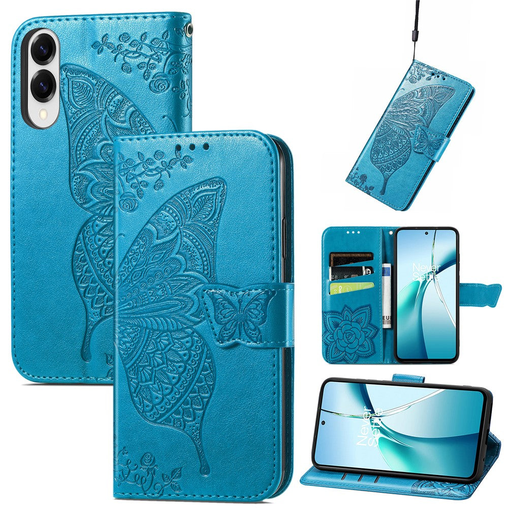 For Samsung Galaxy S25 Edge Case with Strap Butterfly Pattern PU Leather Wallet Phone Cover