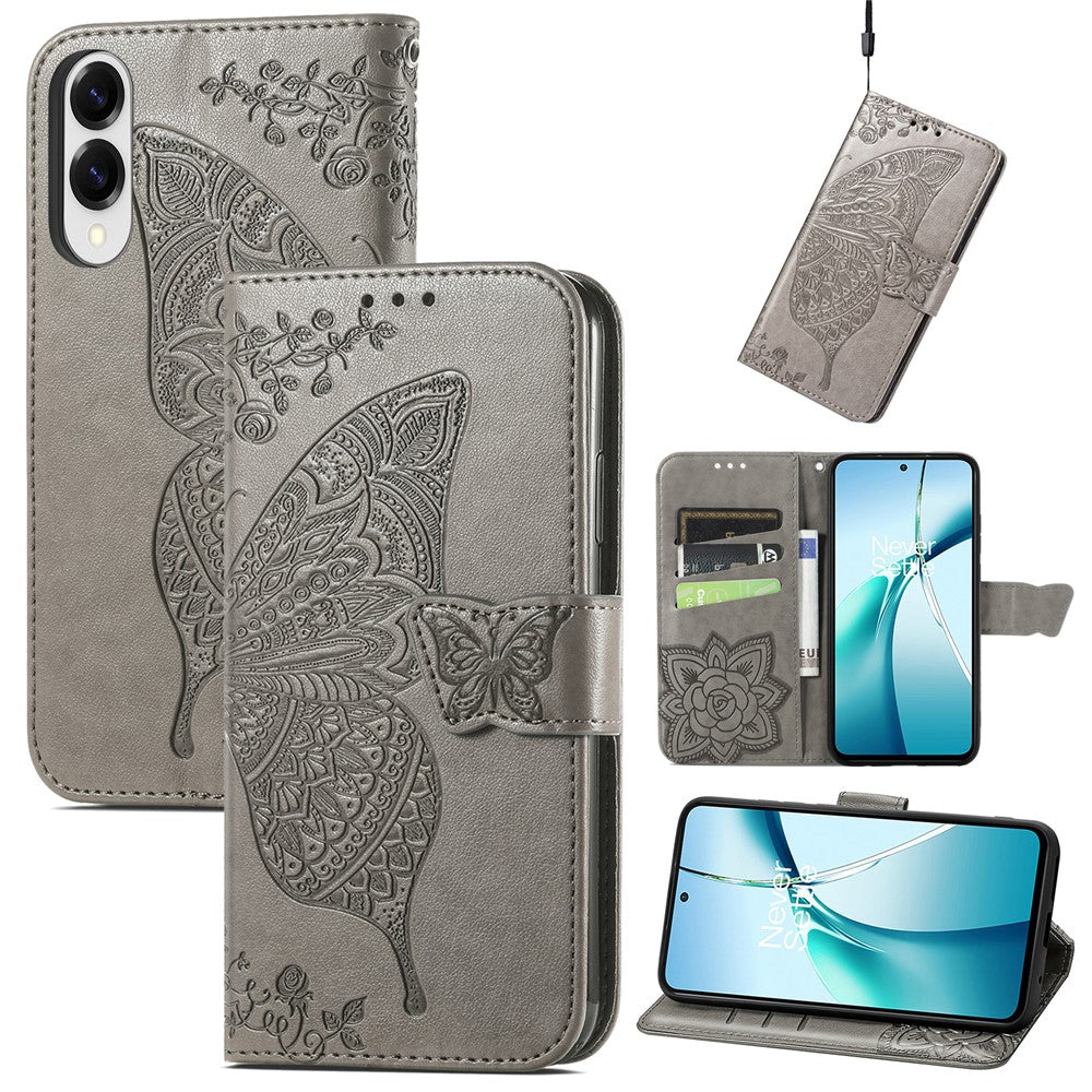 For Samsung Galaxy S25 Edge Case with Strap Butterfly Pattern PU Leather Wallet Phone Cover