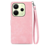For Xiaomi Redmi Note 14 4G (163.25mm) Zipper Wallet Case with Strap Flower Imprint PU Leather Phone Cover