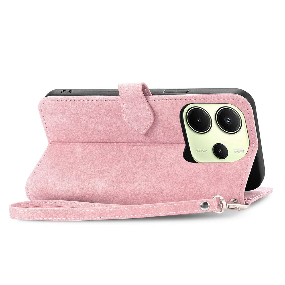 For Xiaomi Redmi Note 14 4G (163.25mm) Zipper Wallet Case with Strap Flower Imprint PU Leather Phone Cover