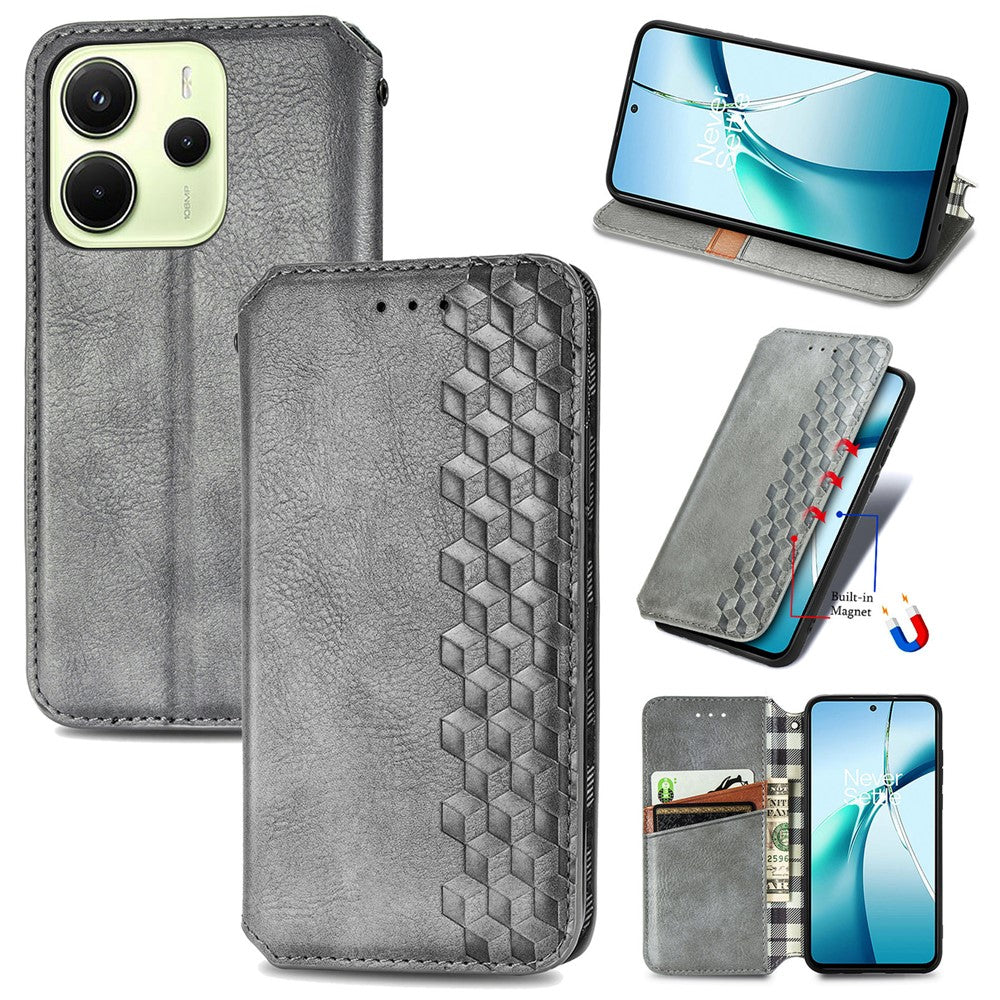For Xiaomi Redmi Note 14 4G (163.25mm) Case Rhombus Imprint PU Leather Wallet Phone Cover