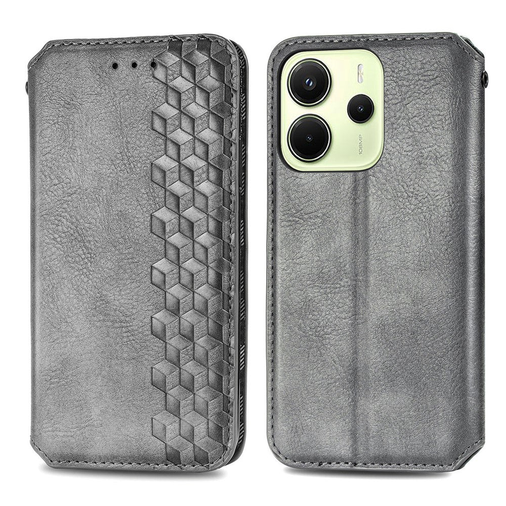 For Xiaomi Redmi Note 14 4G (163.25mm) Case Rhombus Imprint PU Leather Wallet Phone Cover