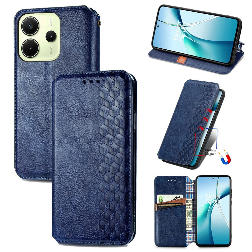 For Xiaomi Redmi Note 14 4G (163.25mm) Case Rhombus Imprint PU Leather Wallet Phone Cover
