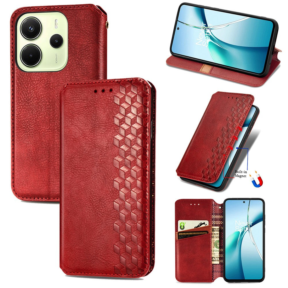 For Xiaomi Redmi Note 14 4G (163.25mm) Case Rhombus Imprint PU Leather Wallet Phone Cover