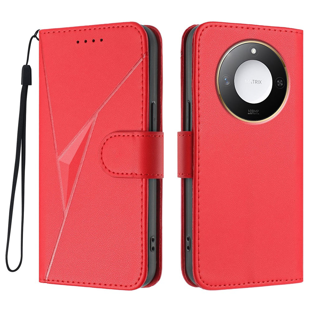 For Honor X9c Smart 5G / Honor X60 5G Case Triangle Imprint Leather Phone Cover with Lanyard