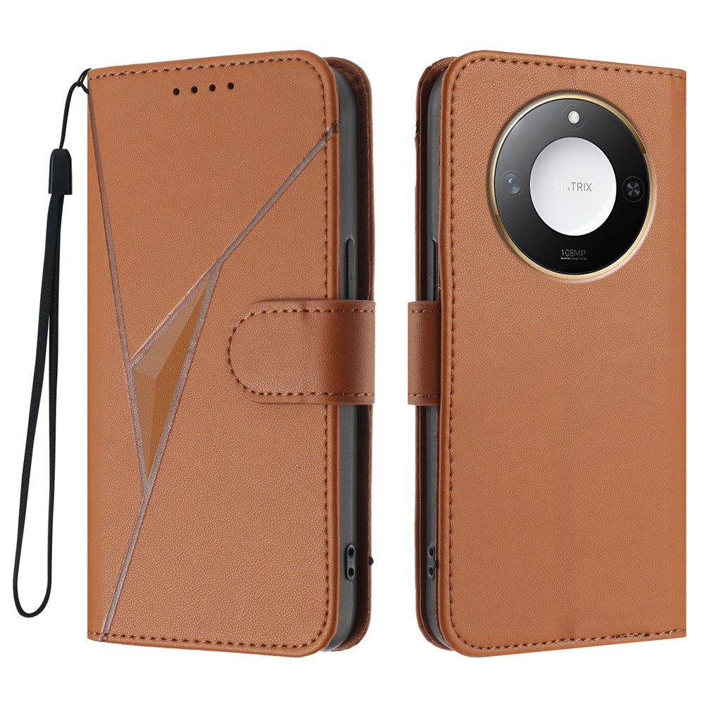 For Honor X9c Smart 5G / Honor X60 5G Case Triangle Imprint Leather Phone Cover with Lanyard