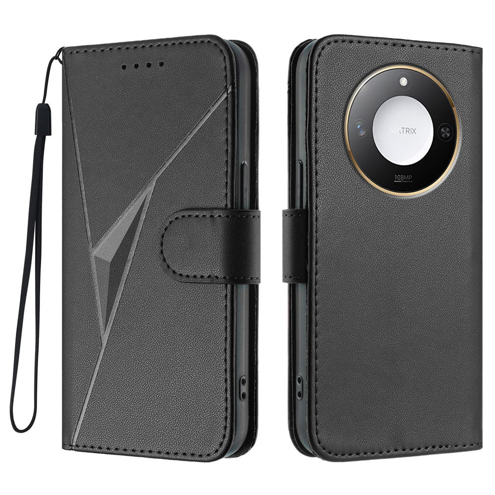 For Honor X9c Smart 5G / Honor X60 5G Case Triangle Imprint Leather Phone Cover with Lanyard