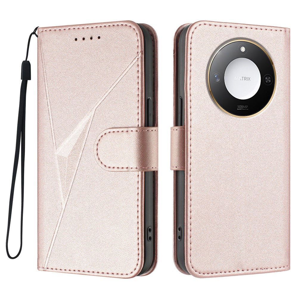 For Honor X9c Smart 5G / Honor X60 5G Case Triangle Imprint Leather Phone Cover with Lanyard