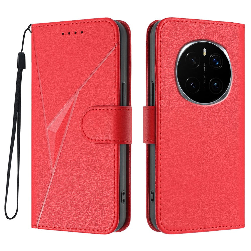 For Honor Magic7 5G Case Triangle Imprint Leather Phone Cover with Lanyard