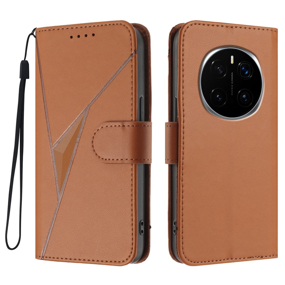 For Honor Magic7 5G Case Triangle Imprint Leather Phone Cover with Lanyard