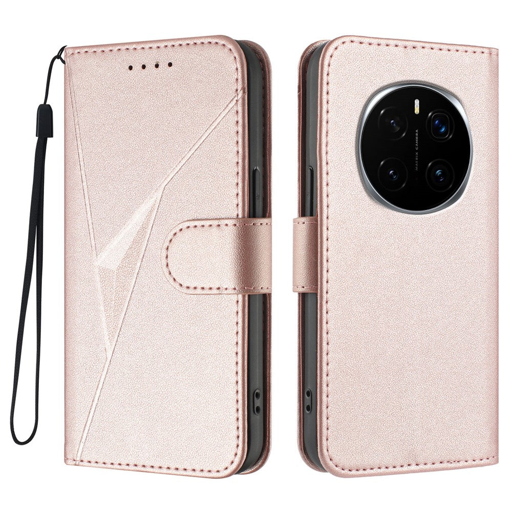 For Honor Magic7 5G Case Triangle Imprint Leather Phone Cover with Lanyard