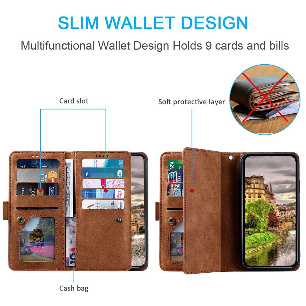 For Samsung Galaxy S25 Edge Case PU Leather Phone Cover with Zipper Wallet 9 Card Slots