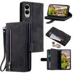 For Samsung Galaxy S25 Edge Case PU Leather Phone Cover with Zipper Wallet 9 Card Slots