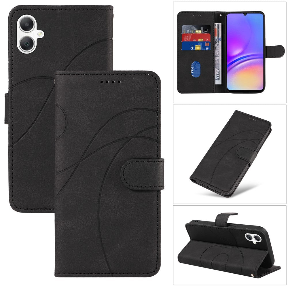 Samsung Galaxy A08 5G / A08 4G / A07 5G / A07 4G / A07s 4G / A06 4G / A06 5G-pung-etui, lædermobil-etui med stativ og buet linjedesign