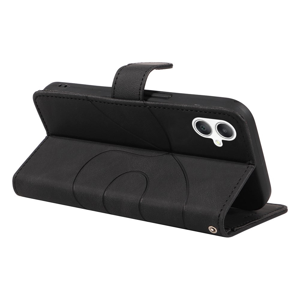 Samsung Galaxy A08 5G / A08 4G / A07 5G / A07 4G / A07s 4G / A06 4G / A06 5G-pung-etui, lædermobil-etui med stativ og buet linjedesign