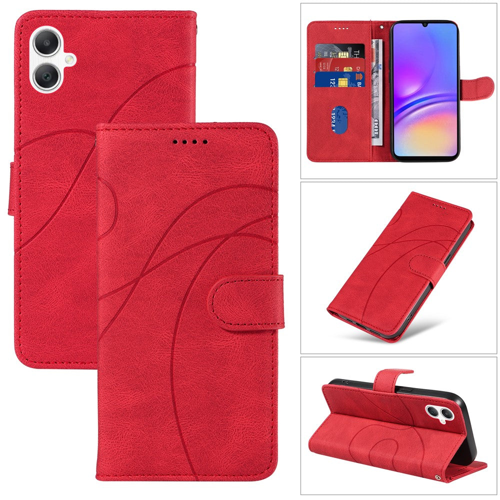 Samsung Galaxy A08 5G / A08 4G / A07 5G / A07 4G / A07s 4G / A06 4G / A06 5G-pung-etui, lædermobil-etui med stativ og buet linjedesign