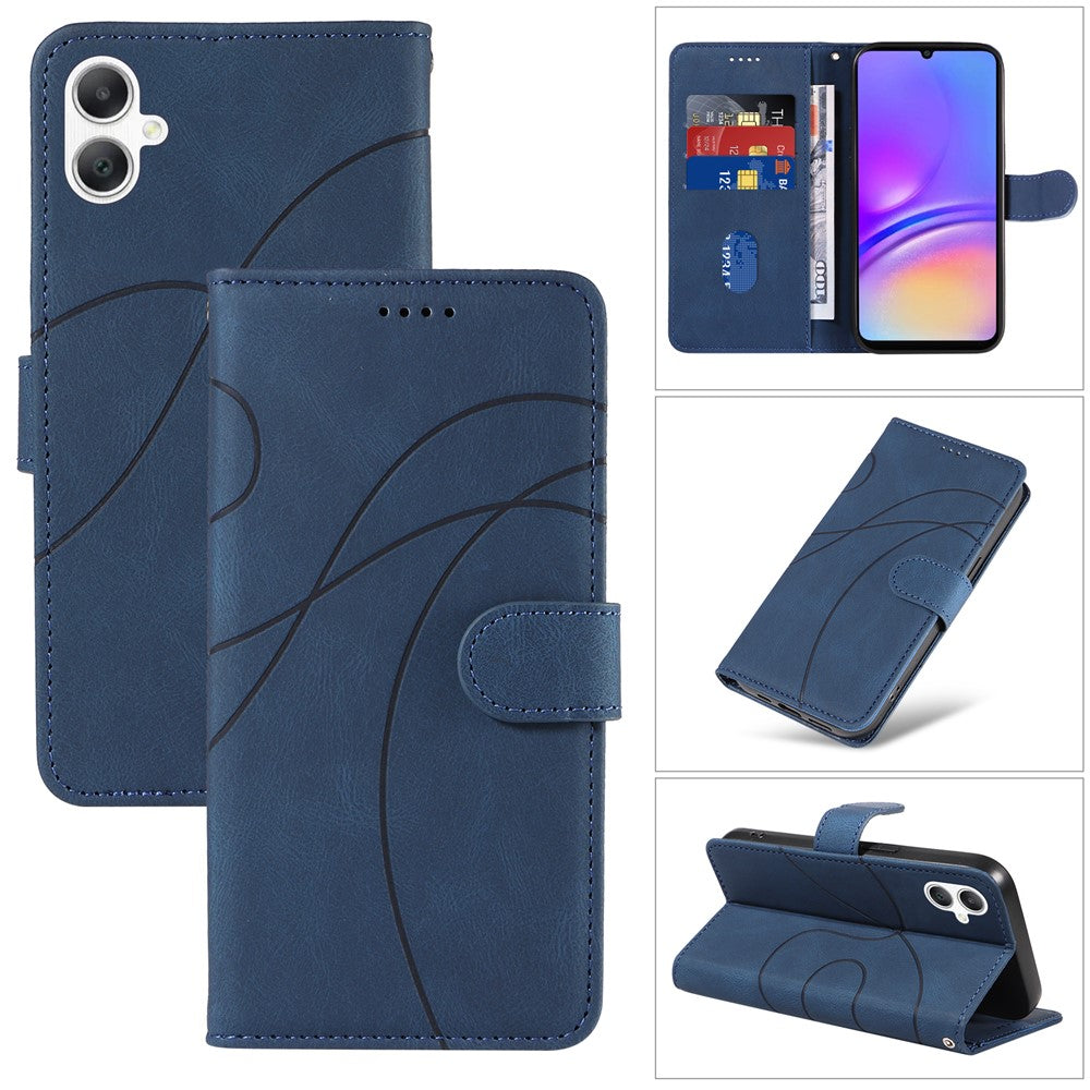 Samsung Galaxy A08 5G / A08 4G / A07 5G / A07 4G / A07s 4G / A06 4G / A06 5G-pung-etui, lædermobil-etui med stativ og buet linjedesign