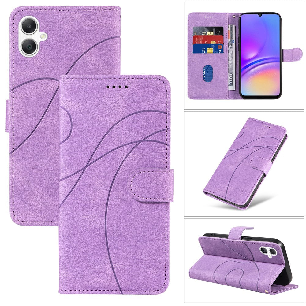 Samsung Galaxy A08 5G / A08 4G / A07 5G / A07 4G / A07s 4G / A06 4G / A06 5G-pung-etui, lædermobil-etui med stativ og buet linjedesign