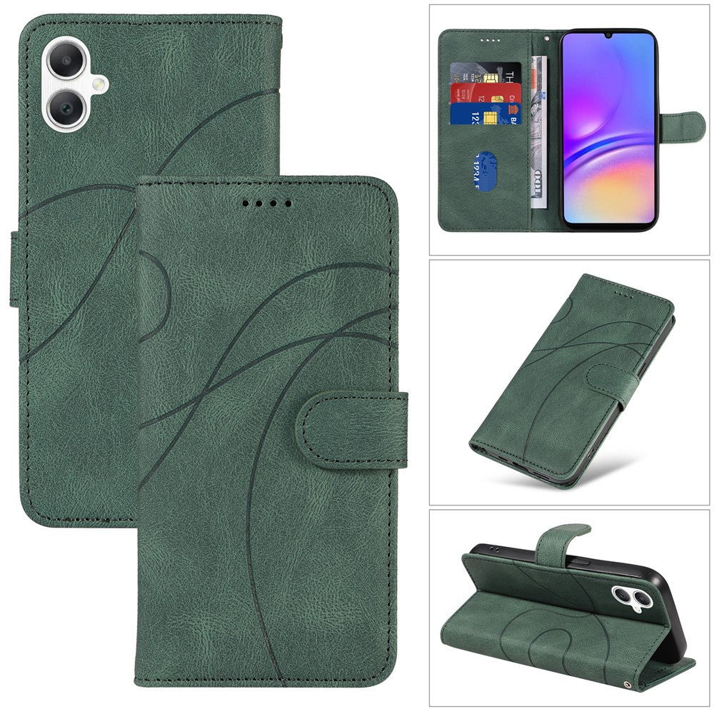 Samsung Galaxy A08 5G / A08 4G / A07 5G / A07 4G / A07s 4G / A06 4G / A06 5G-pung-etui, lædermobil-etui med stativ og buet linjedesign