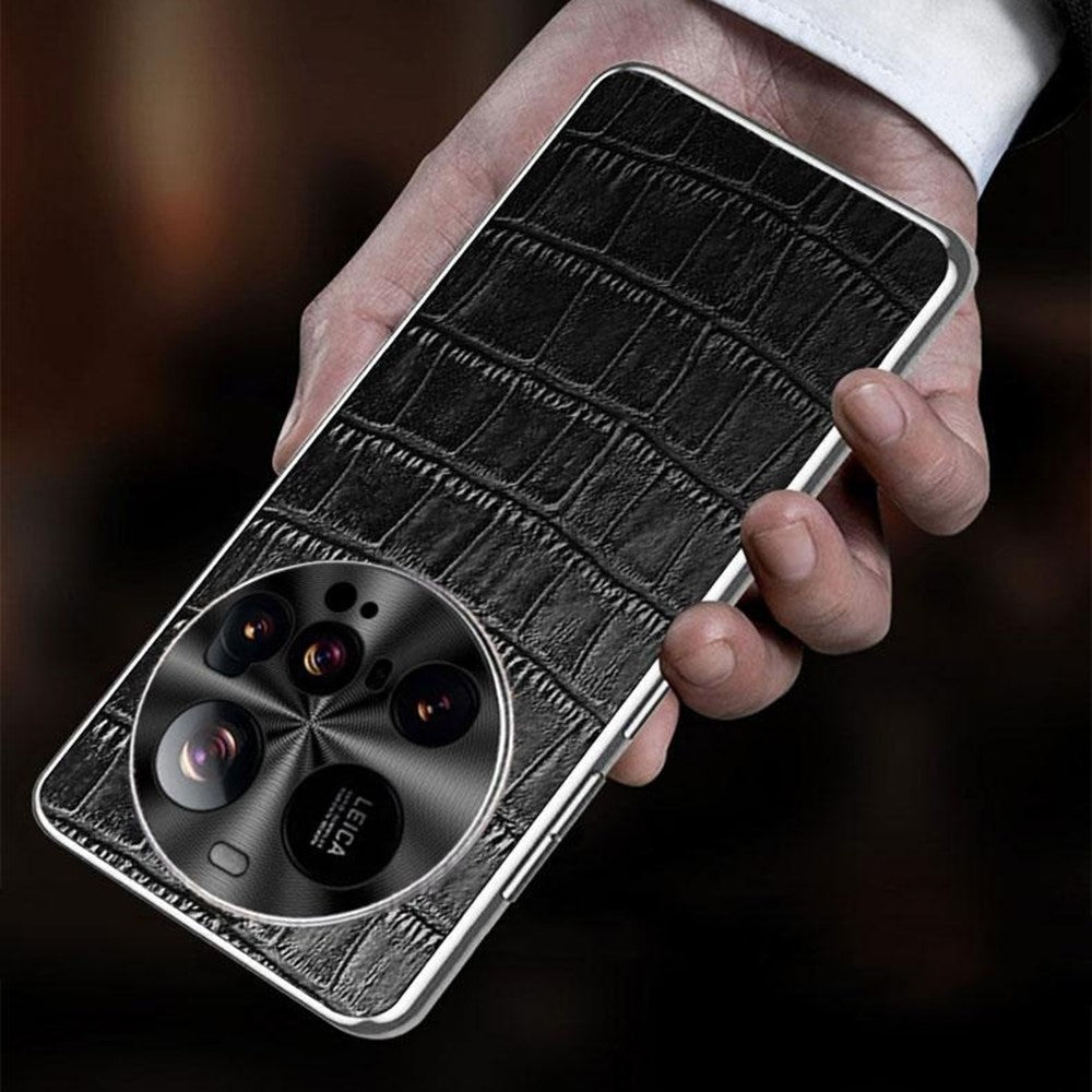 For Xiaomi 15 Ultra Case Crocodile Texture Genuine Cow Leather + TPU + Metal Phone Cover