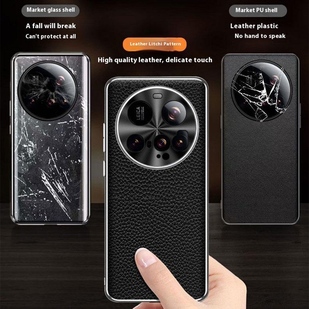 For Xiaomi 15 Ultra Case Litchi Texture Genuine Cow Leather + TPU Phone Cover
