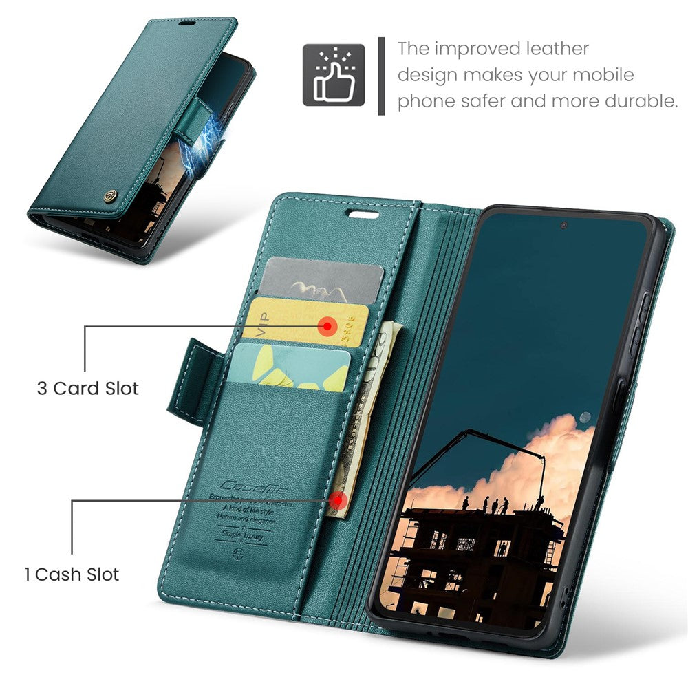 CASEME För Xiaomi Redmi Note 14 4G (164.84mm) Fodral 023 Serien RFID-blockerande Läderplånboksfodral med Stativ