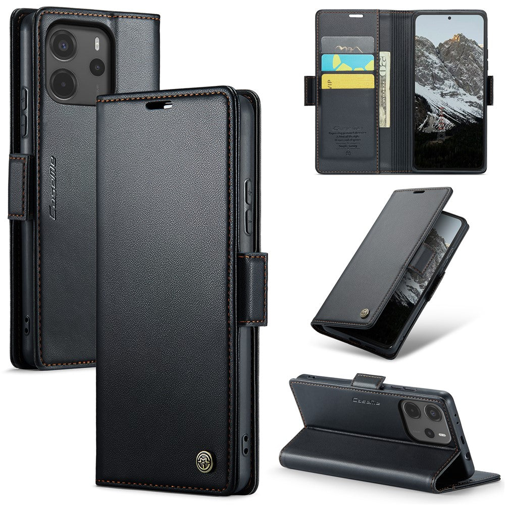 CASEME För Xiaomi Redmi Note 14 4G (164.84mm) Fodral 023 Serien RFID-blockerande Läderplånboksfodral med Stativ