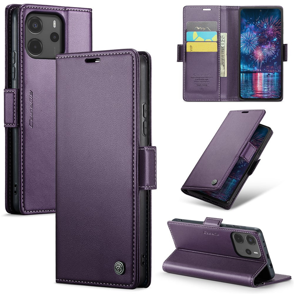 CASEME För Xiaomi Redmi Note 14 4G (164.84mm) Fodral 023 Serien RFID-blockerande Läderplånboksfodral med Stativ