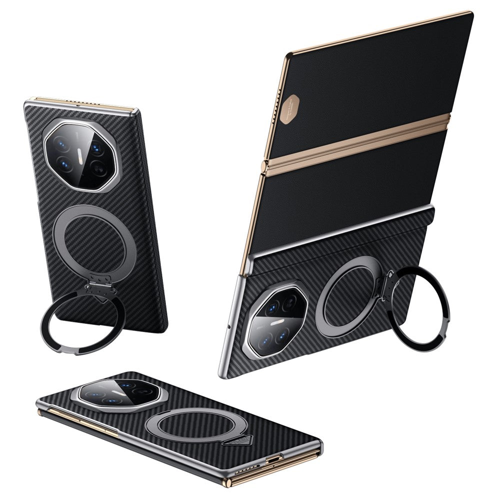 SULADA For Huawei Mate XT Ultimate Magnetic Case Kickstand PU + PC Phone Cover Carbon Fiber Texture