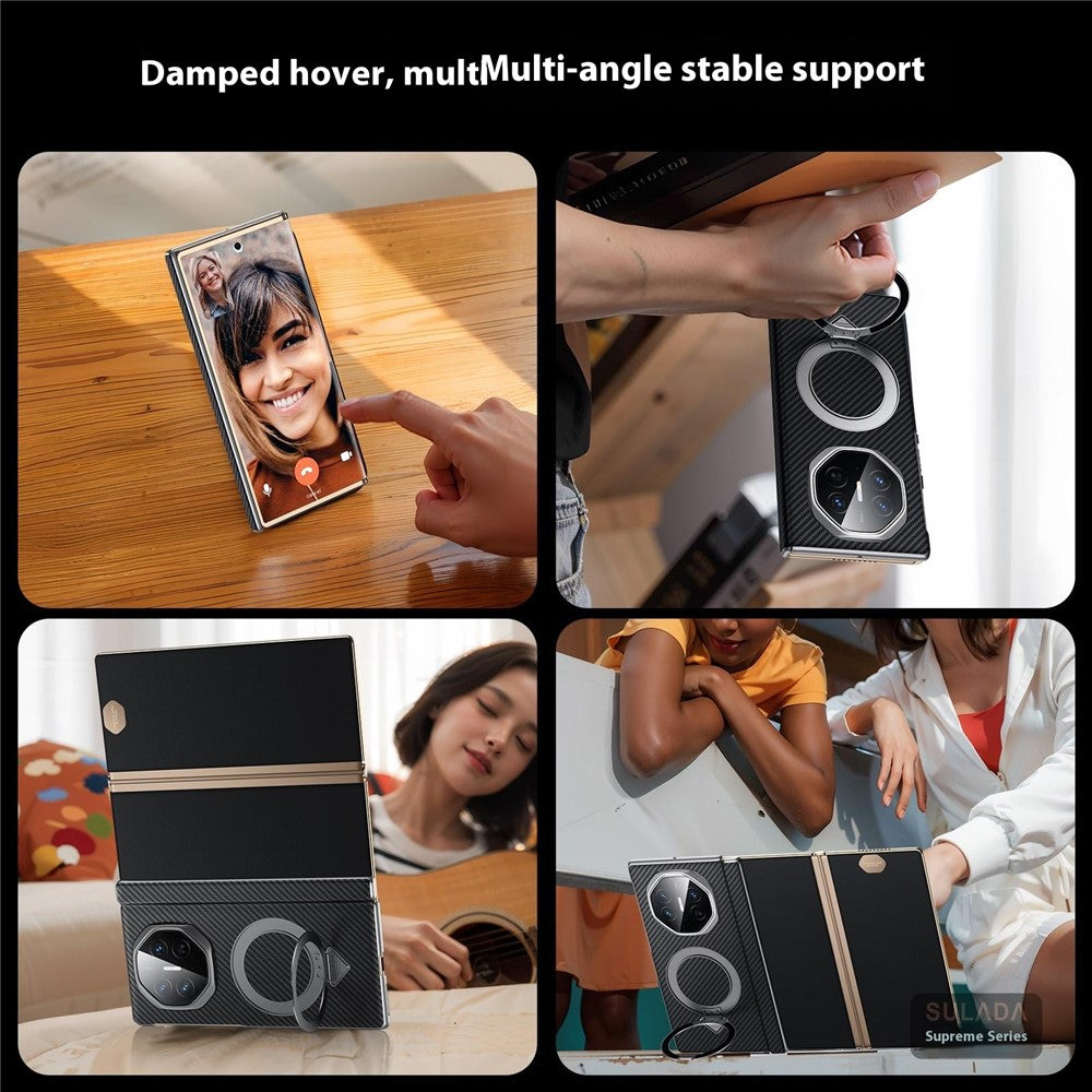 SULADA For Huawei Mate XT Ultimate Magnetic Case Kickstand PU + PC Phone Cover Carbon Fiber Texture